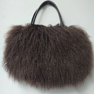 New Real Lamb Mongolian Flush Wool Fur With Genuine Leather Handles Handbag
